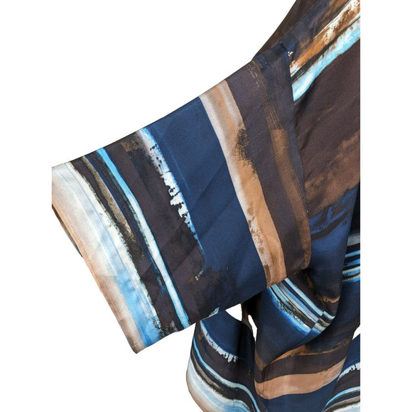 Eskandar Blue Brown Abstract Painted Stripes Bateau Neck Tunic Size 1 US 10/12 - Picture 13 of 16